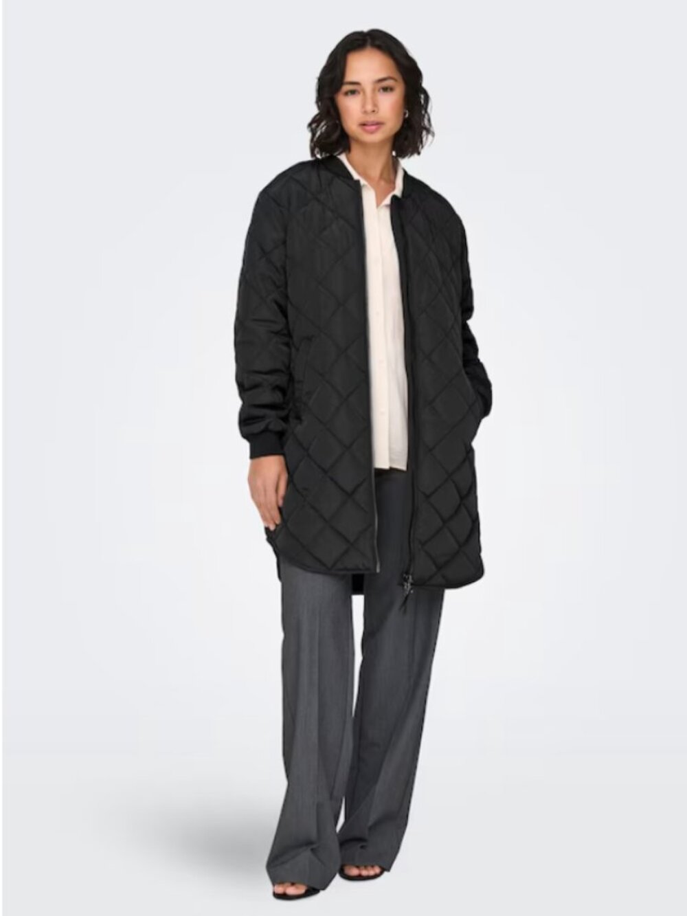 ONLY "Jessica" Black Quilted Between-Seasons Coat Jacket - Size L